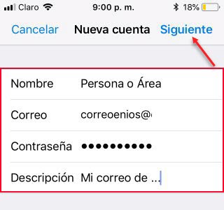 Paso 6 configuración correo en iPhone o iPad