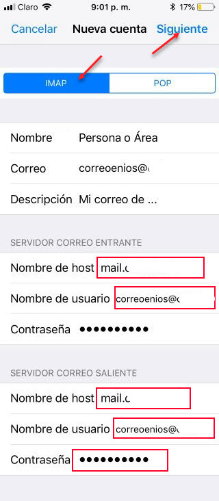 Paso 7 configuración correo en iPhone o iPad