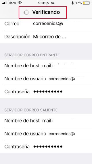 Paso 8 configuración correo en iPhone o iPad